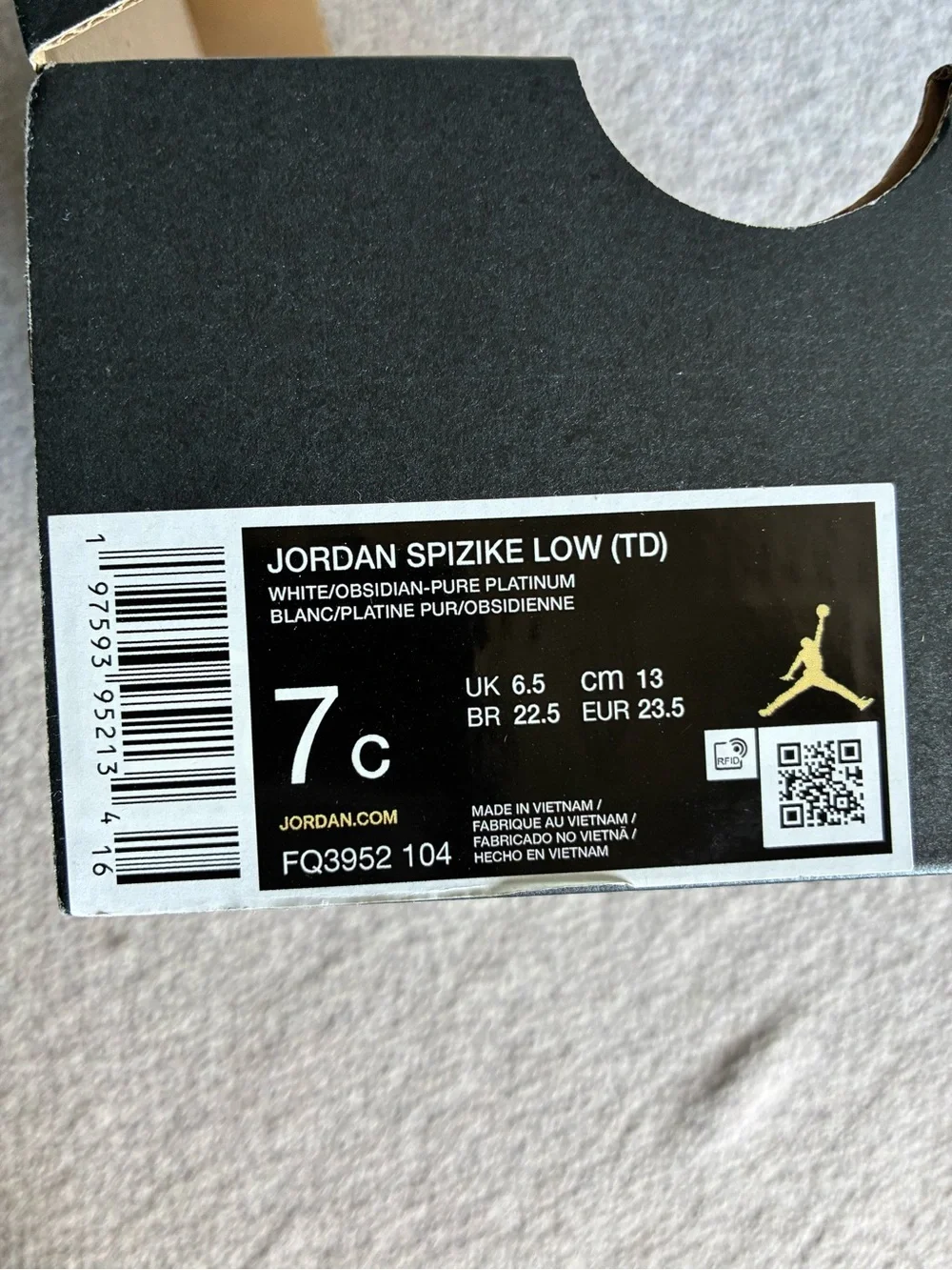 Jordan Spizike Low TD Unisex Kids Sneakers Size 7C White Obsidian FQ3952-104